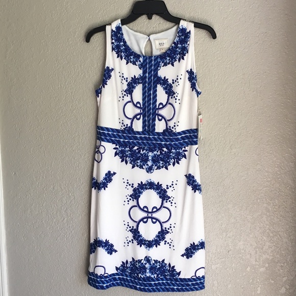 ECI Dresses & Skirts - ECI Dress Stretch Ivory Blue Floral Sz 8 New!